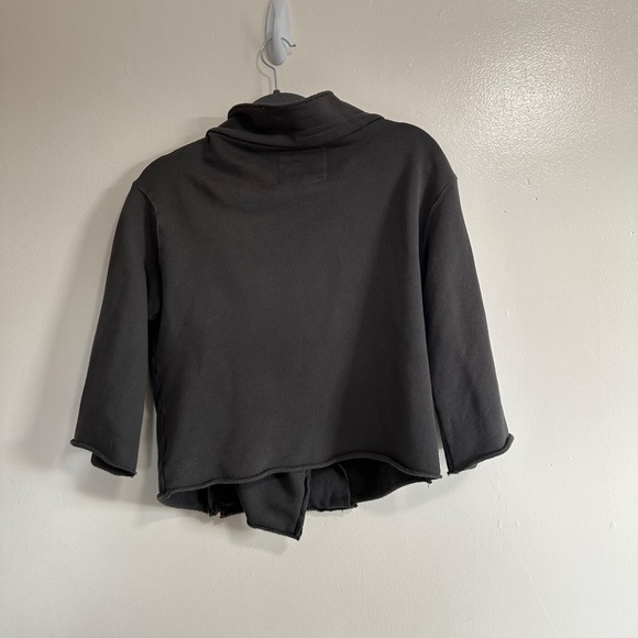 Frank & Eileen Tee Lab Asymmetrical Zip Up Raw Hem Fleece Gray Moto Jacket, XS - Picture 7 of 7